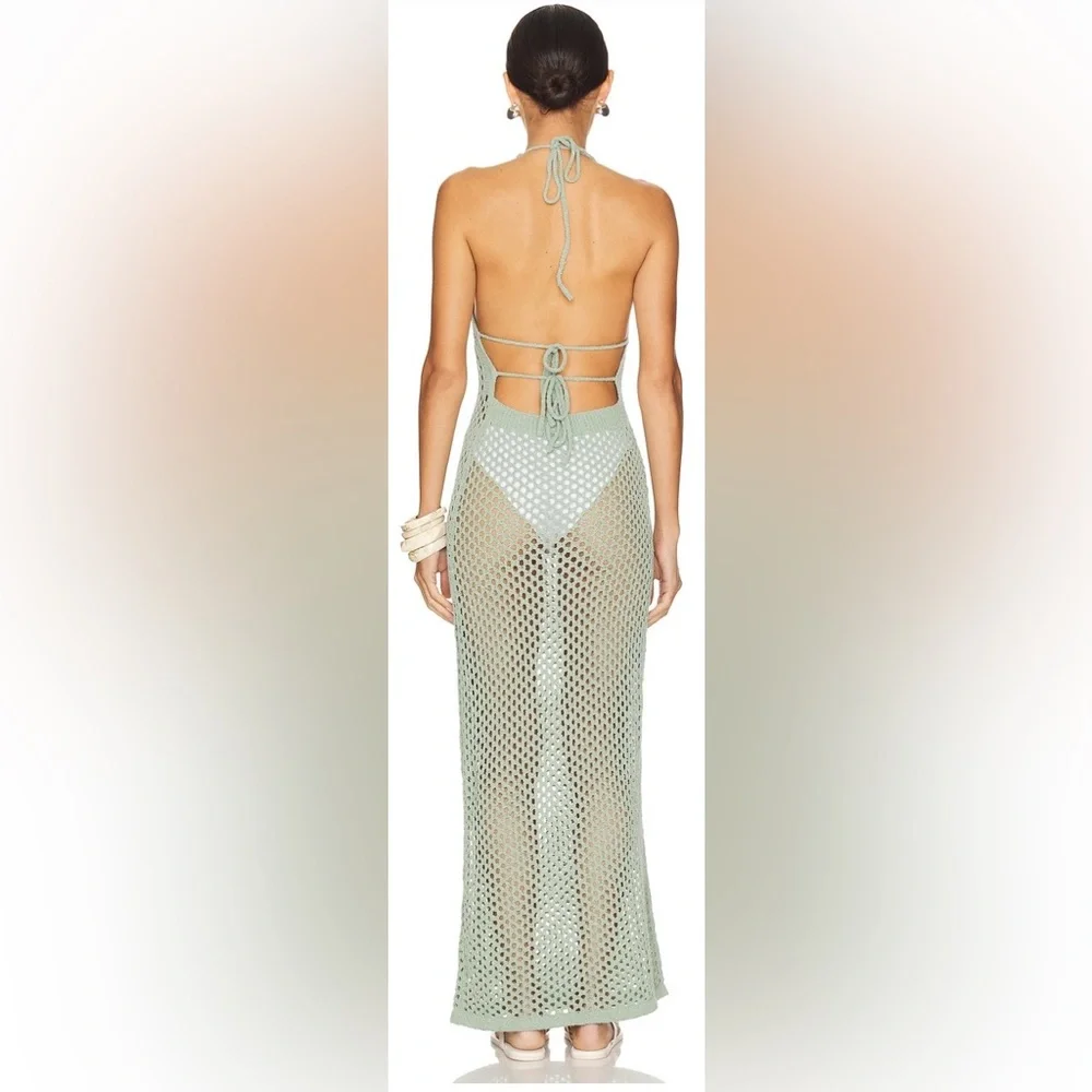 superdown Mirina Maxi Dress Sage Green Crochet Knit Cover Up Size Small - Picture 2 of 5
